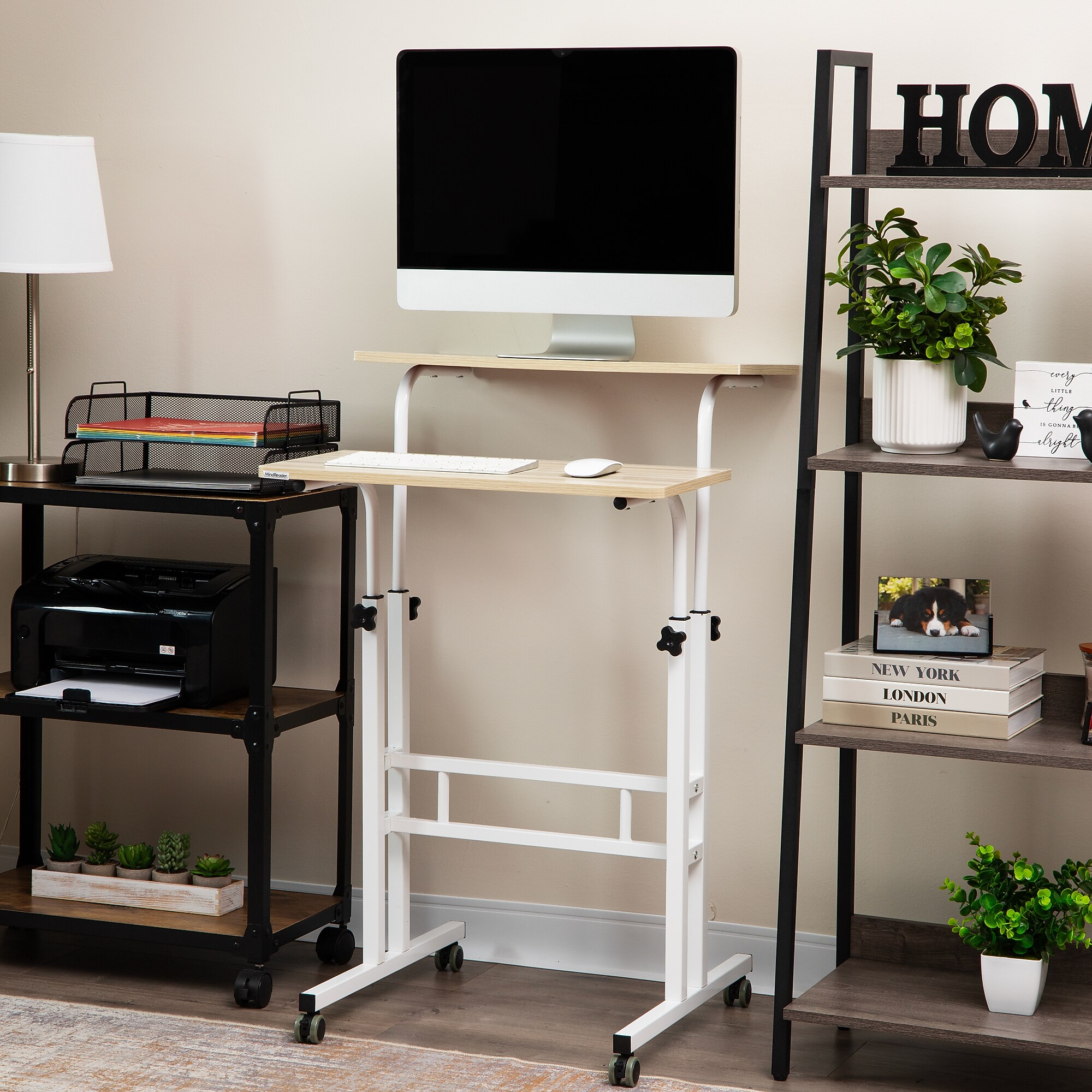Mind Reader 27.5″- 39″ Mobile Adjustable Sit/Stand Desk, White (SDROLLXL-WHT) Sansujyuku sansujyuku.com