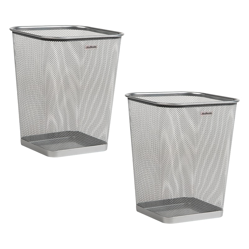 Mind Reader Metal Trash Can Without Lid, 5 Gallon, Silver, 2/Pack (2SQUAGA-SIL) image 1