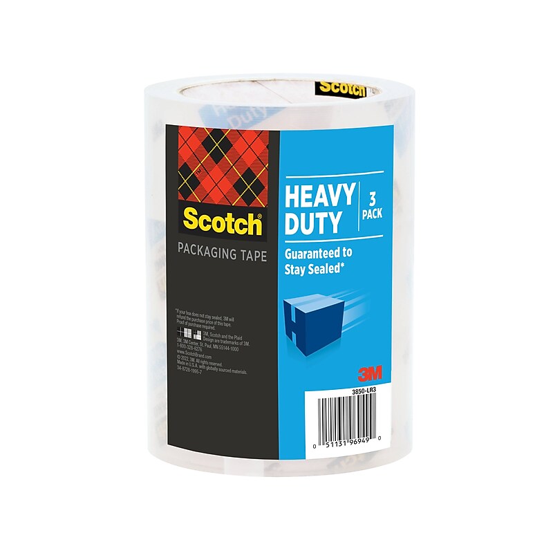 Scotch Heavy Duty Packing Tape, 1.88" x 38.2 yds., Clear, 3/Pack (3850S-LR3) image 1