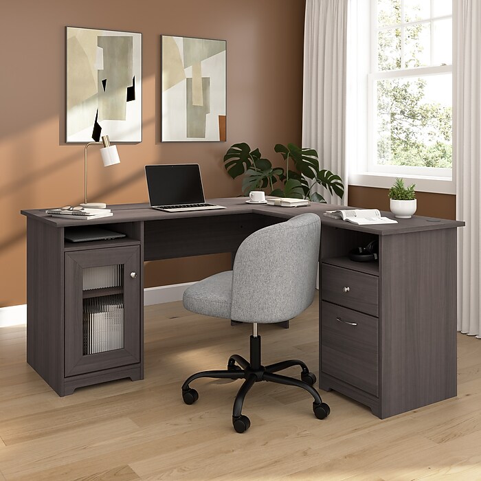 Bush Home Cabot 60W L Shaped Computer Desk with Storage, Heather