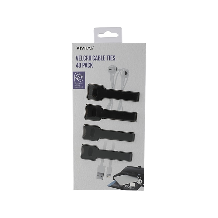 VIVITAR Velcro Cable Tie, Black, 40/Pack (QUB3800BLKT3524) | Staples