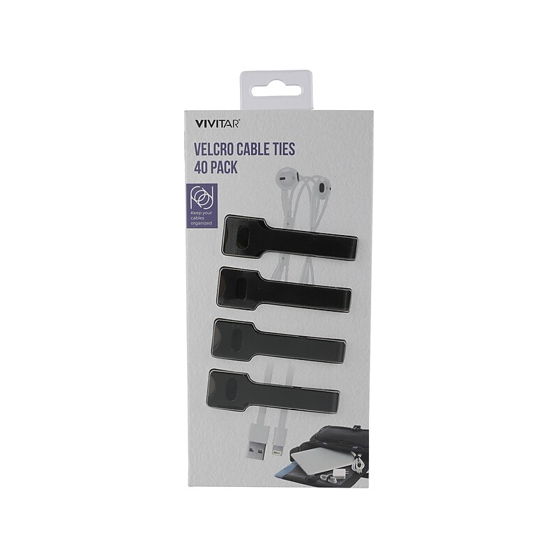VIVITAR Velcro Cable Tie, Black, 40/Pack (QUB3800BLKT3524) image 1