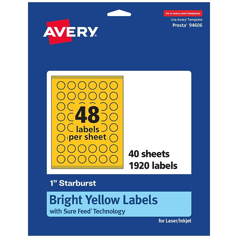 Avery Starburst Laser/Inkjet Multipurpose Labels, 1", Bright Yellow (1920/Box) image 1