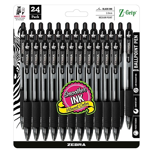Zebra Z-Grip Retractable Ballpoint Pens, Medium Point, 1.0mm, Black Ink, 24/Pack (12221)~#|#~693ED12E-7DBA-400D-AADEC3B2A2146FCC_sc7