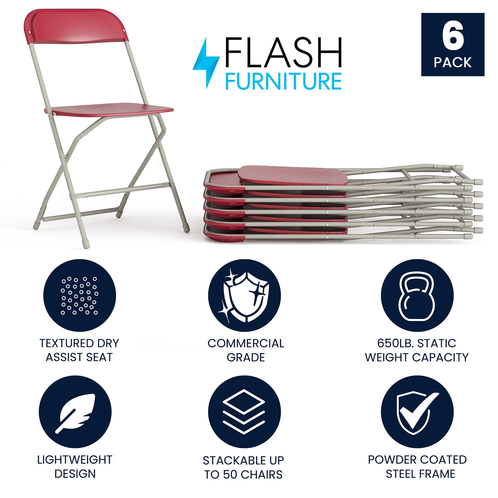 Flash Furniture HERCULES Plastic Folding Chair, Red, 6/Pack (6LEL3RED) Sansujyuku sansujyuku.com