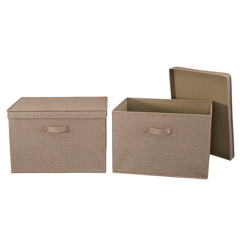 Household Essentials Large Stackable Folding Fabric Wide KD Storage Box, 12" x 18.5"x 15", 57.7 Qt., Beige, 2/Pack (7819-1) image 1