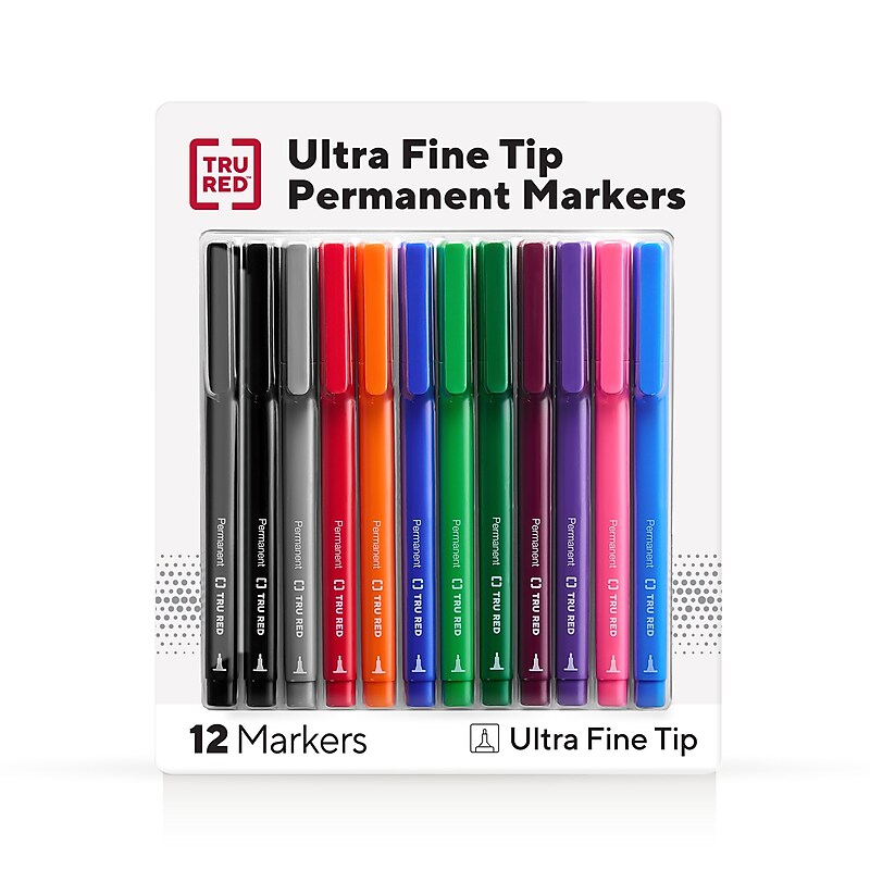TRU RED™ Pen Permanent Markers, Ultra Fine Tip, Assorted, 12/Pack (TR54531) image 1