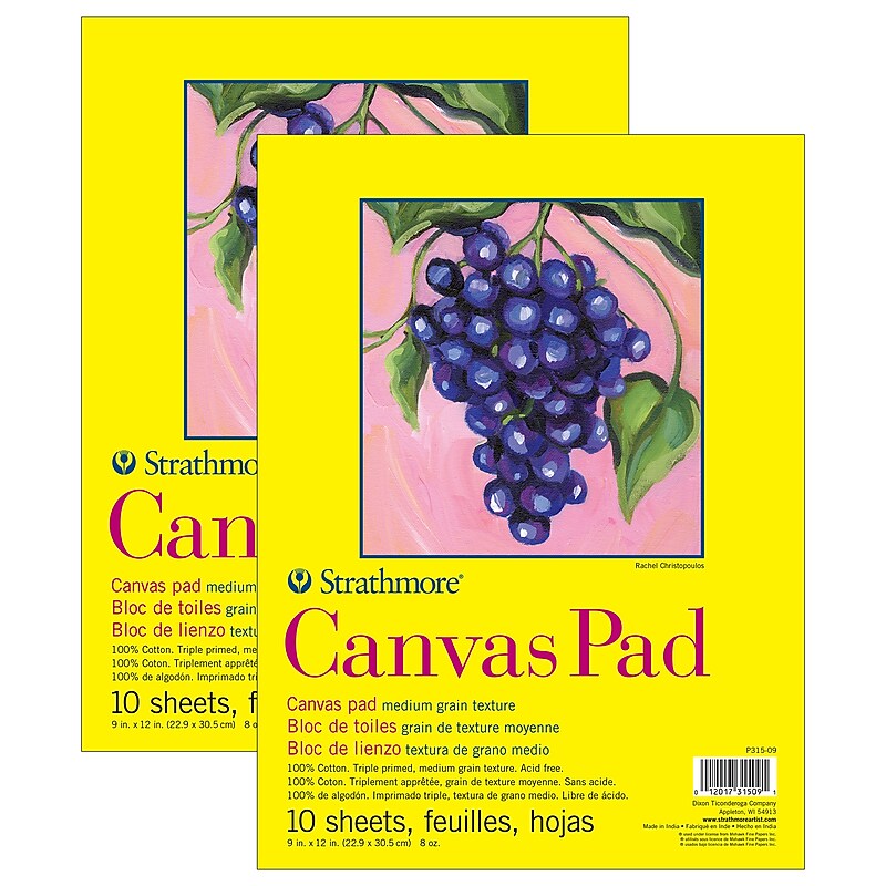 Strathmore 300 Series 9" x 12" Tape Bound Canvas Pad, 10 Sheets/Pad, 2 Pads/Bundle (STTP31509-2) image 1