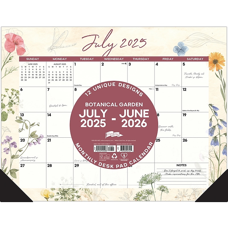 2025-2026 Willow Creek Botanical Garden 22" x 17" Academic Monthly Desk Pad Calendar (54987) image 1