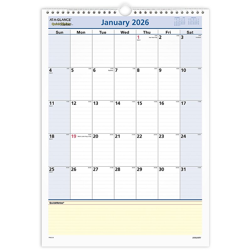 2026 AT-A-GLANCE QuickNotes 12" x 17" Monthly Wall Calendar (PM52-28-26) image 1