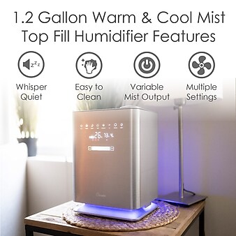 Crane Ultrasonic Cool & Warm Mist Console Humidifier, 1.3-Gallon, For Rooms 500 sq. ft., Metallic (EE-6913)