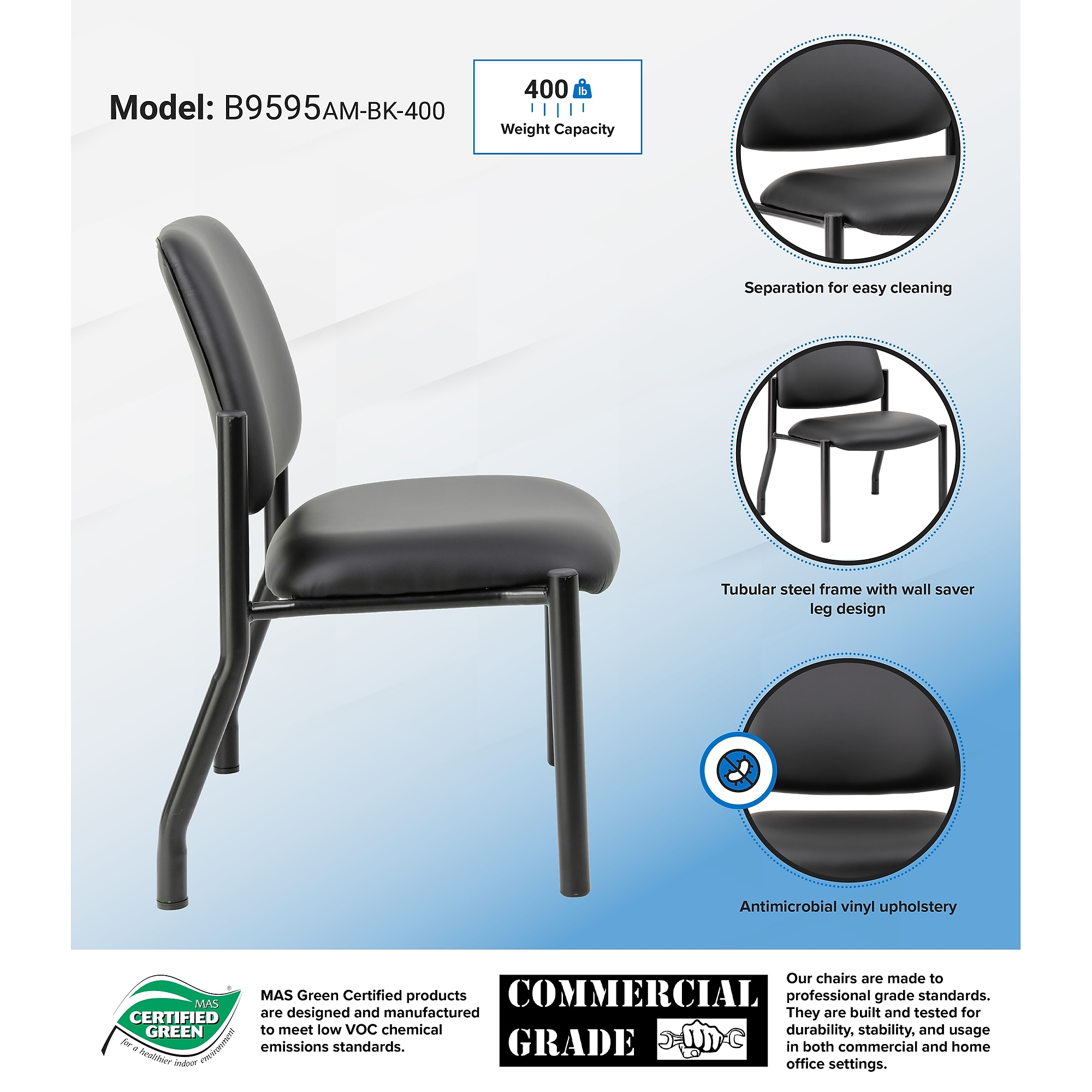 Boss Office Products Vinyl Bariatric Guest Chair, Armless, Black (B9595AM-BK-400) Sansujyuku sansujyuku.com