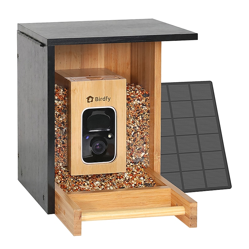 Birdfy Feeder Bamboo Mini with Camera, Solar Panel and Free AI Lifetime Subscription, Black & Brown (EPPAMBNI8412110) image 1