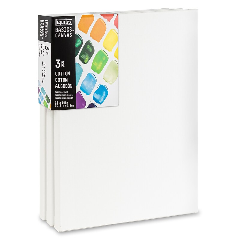 Liquitex BASICS Primed White Cotton Stretched Canvas, 12" x 16", 3/Pack (LIQ472012016) image 1