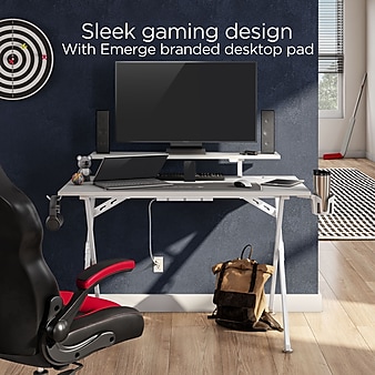 Emerge Vizon 47" Gaming Desk, White Colorway (60986)