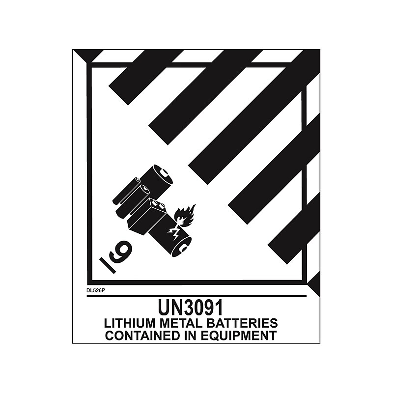 Decker Tape Products UN3091 LITHIUM METAL BATTERIES Shipping Label, 4" x 4.75", White/Black, 500 Labels/Roll (DL526P-5) image 1