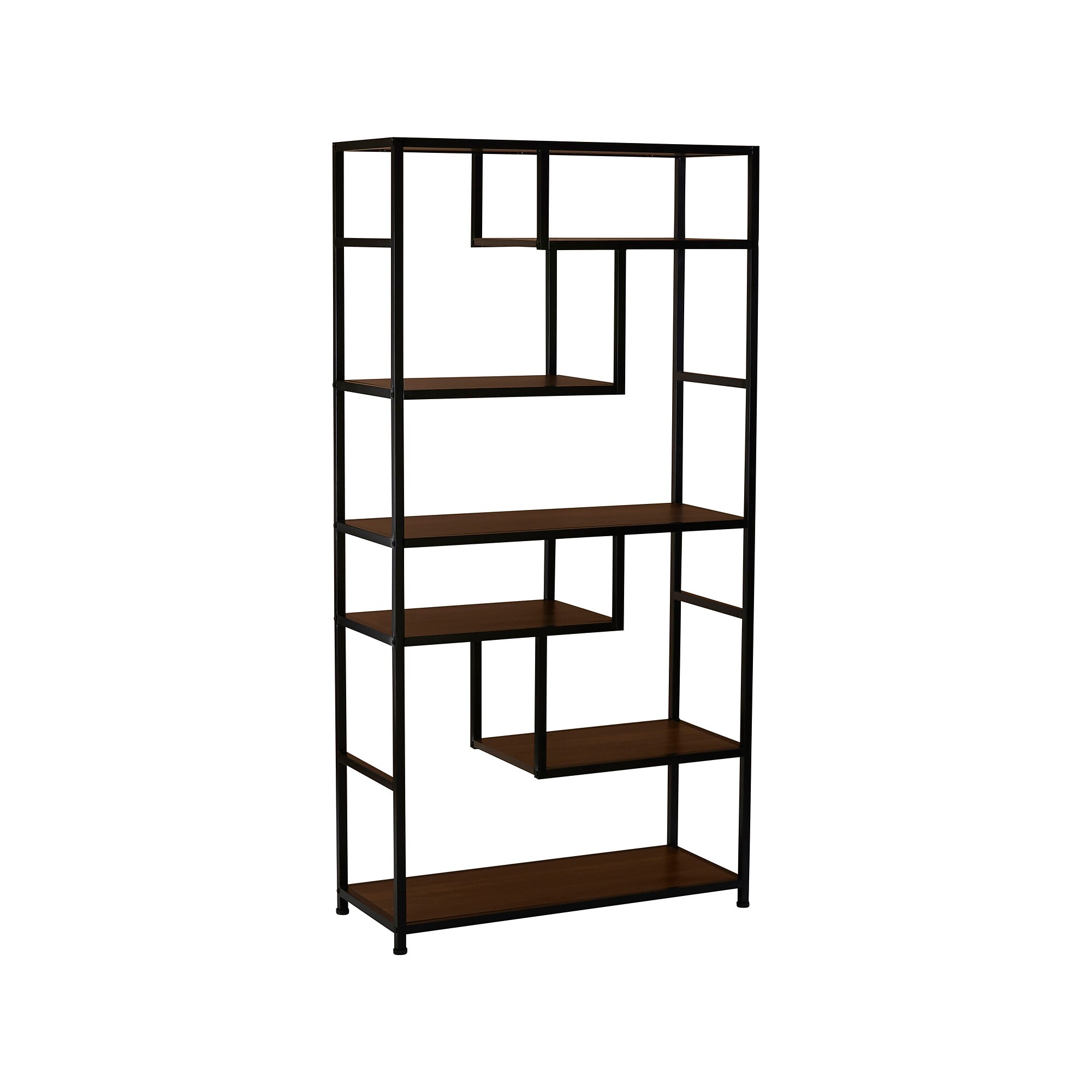 Household Essentials Jamestown 65″ 6-Shelf Bookcase, Dark Brown Walnut/Black Laminate/Steel (8140-1) Sansujyuku sansujyuku.com