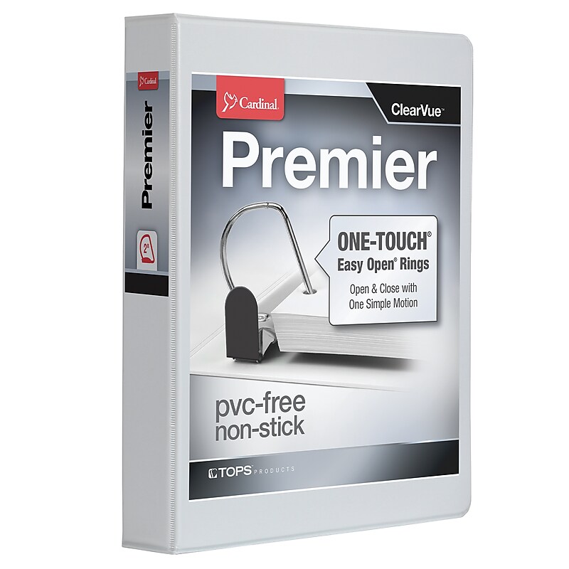 Cardinal Premier Heavy Duty 2" 3-Ring View Binders, D-Ring, White (10320) image 1