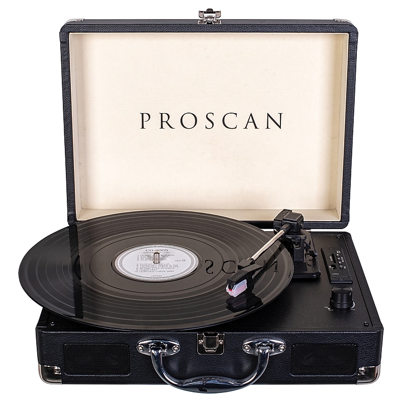 Proscan Bluetooth Belt-Drive Suitcase-Style Retro Turntable, Black (PTT105BT) image 1