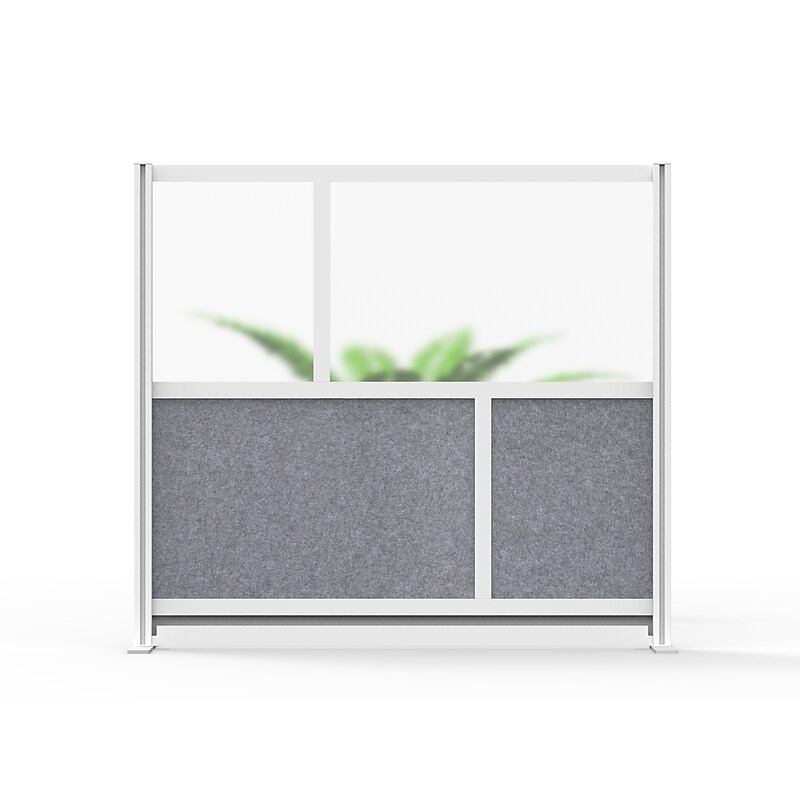 Luxor Modular Room Divider Starter Wall, 48"H x 53"W, Gray PET/Frosted Acrylic (MW-5348-FCG) image 1