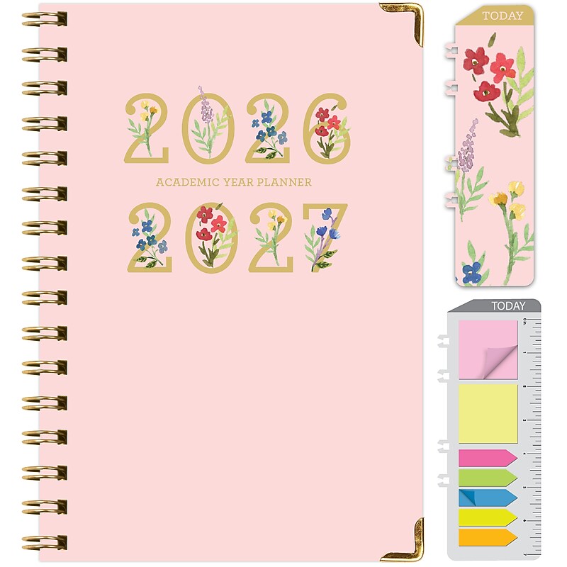 2026-2027 Excello Brands 5" x 8" Academic Weekly & Monthly Planner, Paperboard Cover, Pink Gold Numbers (RAY27-58LP-85P) image 1