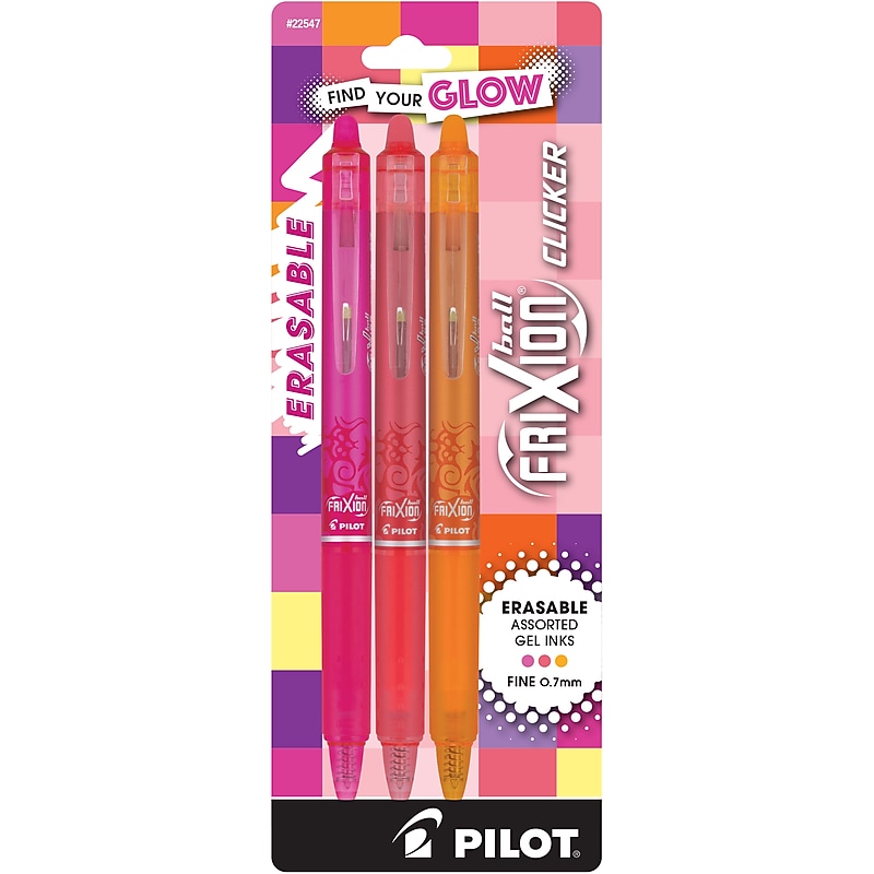 Pilot FriXion Clicker Vibe Erasable Gel Pens, Fine Point, 0.7mm, Asst Ink, 3/pack (22547) image 1