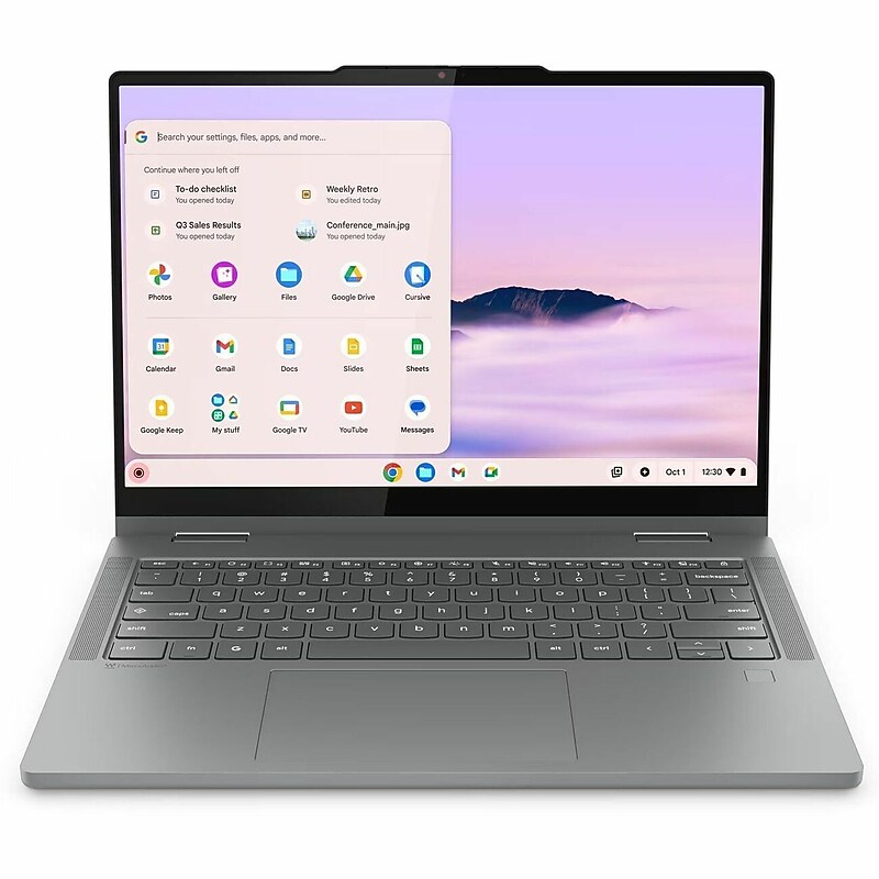 Lenovo Chromebook Plus 14" 2-in-1 Touch-Screen Chromebook, Intel Core 5, 8GB RAM, 128GB SSD, ChromeOS, Luna Gray (83LL001VUS) image 1