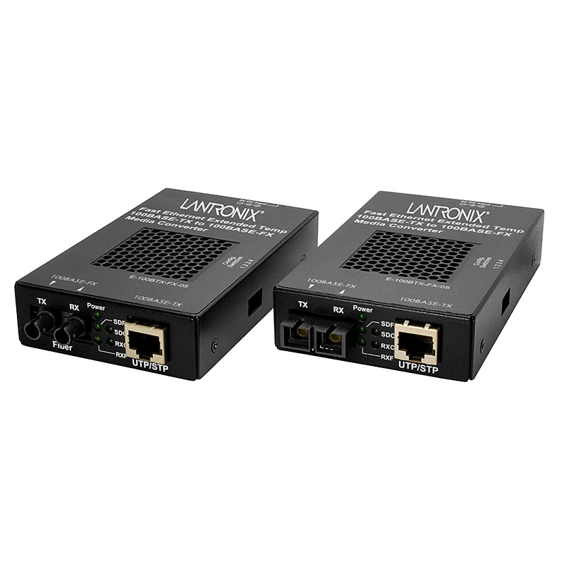 Lantronix E-100BTX-HT Ethernet Multimode Fiber Media Converter, 100 Mbps (E-100BTX-FX-05(HT)-E) image 1