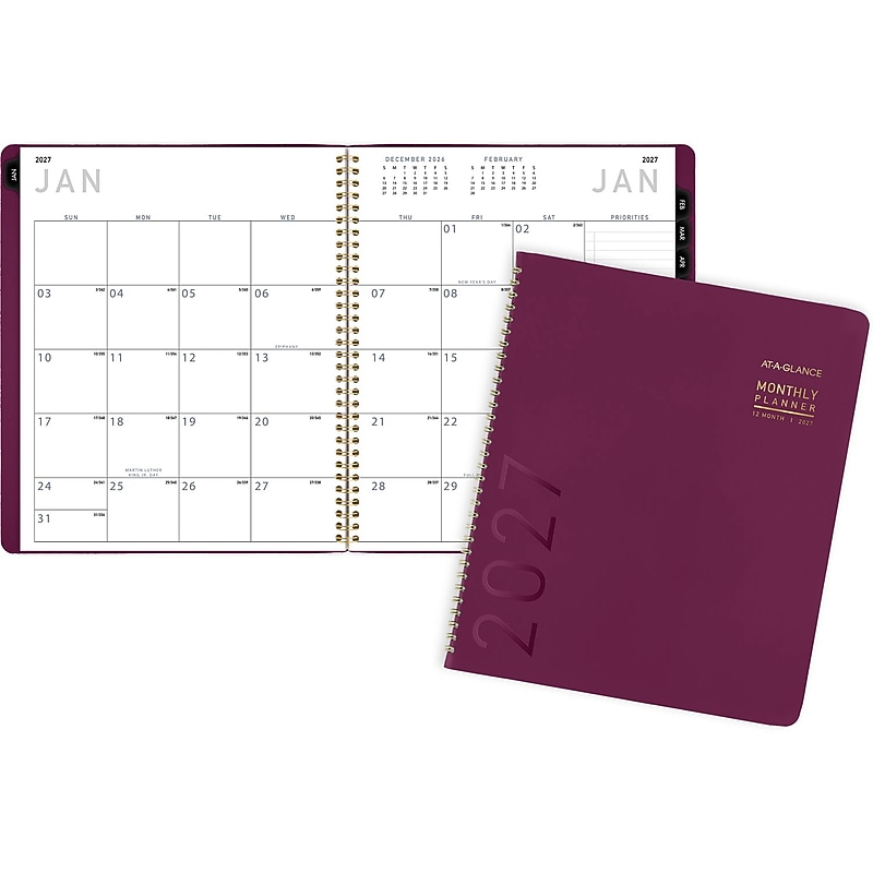 2027 AT-A-GLANCE Contemporary 9" x 11" Monthly Planner, Faux Leather Cover, Purple (70-250X-14-27) image 1