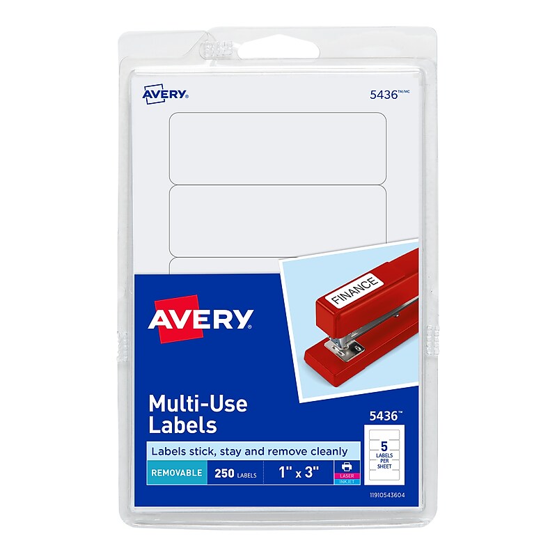 Avery Laser/Inkjet Multipurpose Labels, 1" x 3", White, 250 Labels/Pack (5436) image 1