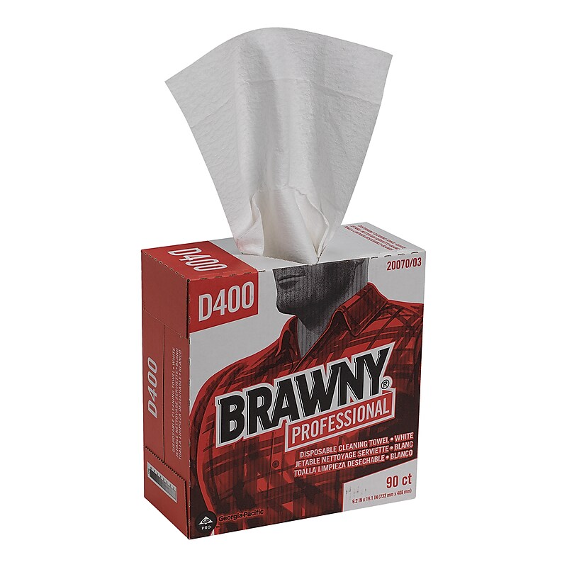 Brawny Professional D400 Cellulose Cleaning Wipers, 16.3" x 9.25", White, 90 Wipers/Box, 10/Carton (2007003) image 1