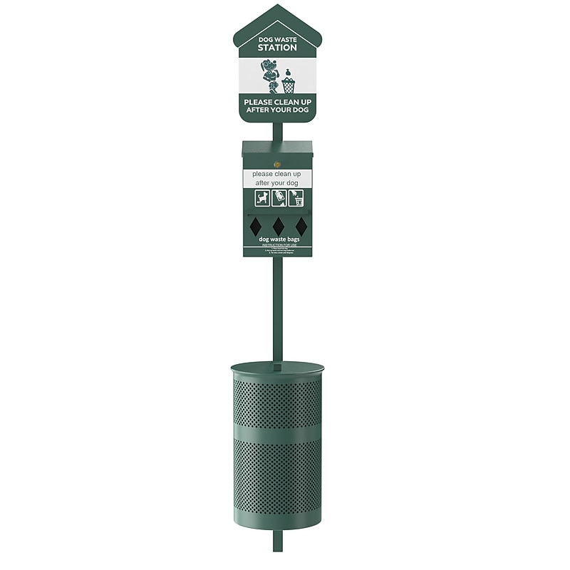 Furloo Steel Outdoor Pet Waste Station Kit with Roll Bag Dispenser, 11.5 Gallon, Green (FLO1R-S-G) image 1