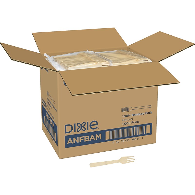 Dixie Compostable Bamboo Fork, Brown, 1000/Box (ANFBAM) image 1