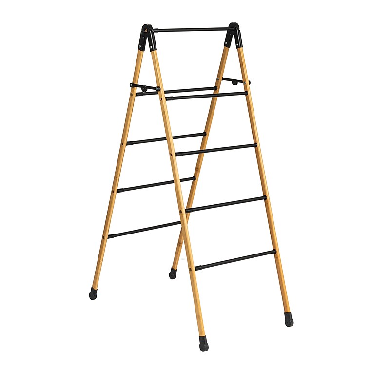 Household Essentials Bamboo V-Shaped Folding Clothes Drying Rack, Black (HE1203) image 1