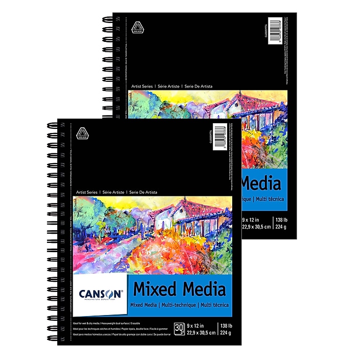 Canson Artist Series Mixed Media Paper Pad - 5.5x8.5 Inch, 30 Sheets, 138 Lb, Dual Texture For Wet/Dry Media