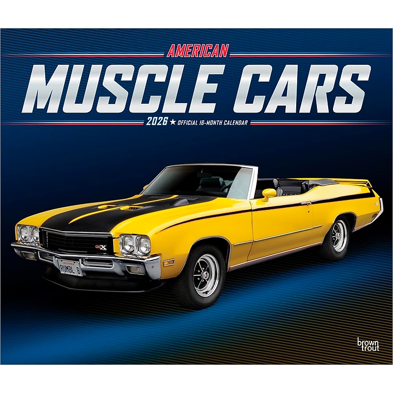 2026 BrownTrout American Muscle Cars 14" x 12" Monthly Wall Calendar (9798330701315) image 1