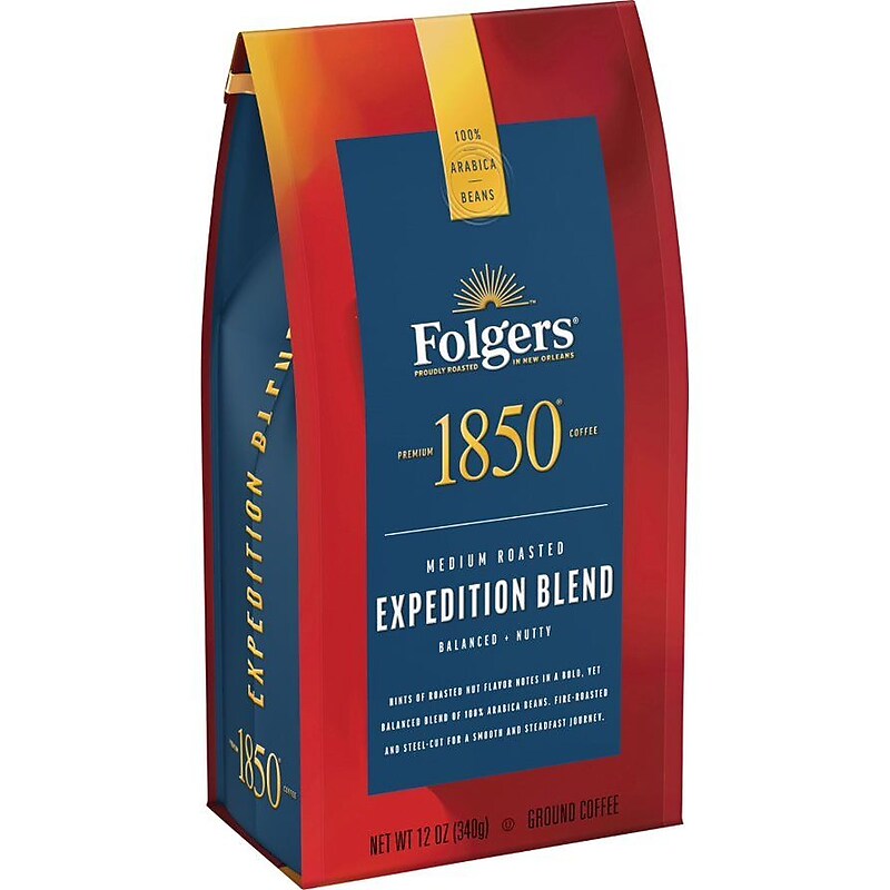 Folgers 1850 Pioneer Blend Caffeinated Ground Coffee, Medium Roast, 12 oz. (SMU60514) image 1