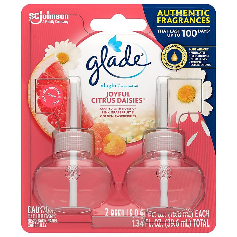 Glade PlugIns Scented Oil Refill, Joyful Citrus & Daisies, 0.67 Oz., 2/Pack (326634) image 1