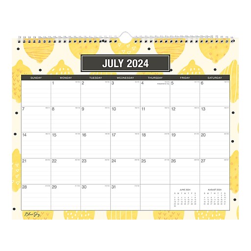 20242025 Blue Sky Lemon Art 15" x 12" Academic Monthly Wall Calendar