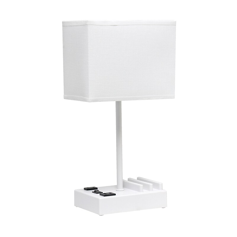 Simple Designs Rectangular Multi-Use 1 Light 15.3" LED Table Lamp with 2 USB Ports and Charging Outlet, White (LT1110-WOW) image 1