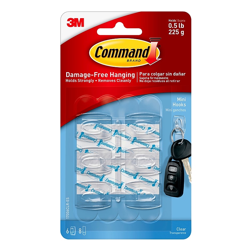 Command Mini Hooks, 0.5 lb., Clear, 6/Pack (17006CLR-ES) image 1