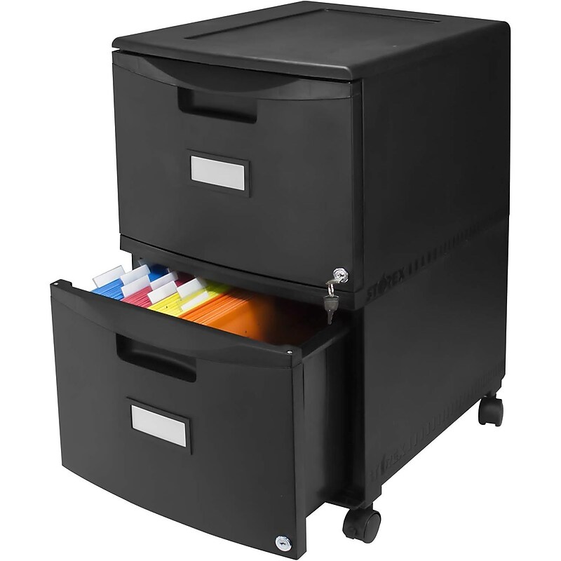 Storex 2-Drawer Mobile File Cabinet, Letter/Legal Size, Lockable, 26"H x 14.75"W x 18.25"D, Black (STX61312B01C) image 1