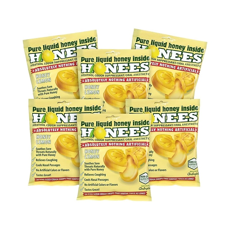 HONEES Cough Drops Honey Lemon, 20 Count, 6 Pack (404) image 1