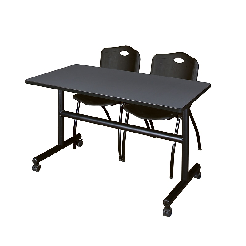 Regency Kobe 48" Flip Top Mobile Training Table- Grey & 2 'M' Stack Chairs- Black image 1
