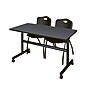 Regency Kobe 48" Flip Top Mobile Training Table- Grey & 2 'M' Stack Chairs- Black~#|#~6A9DC5D7-D4BC-46F3-BBBE52E26E2F3087_sc7