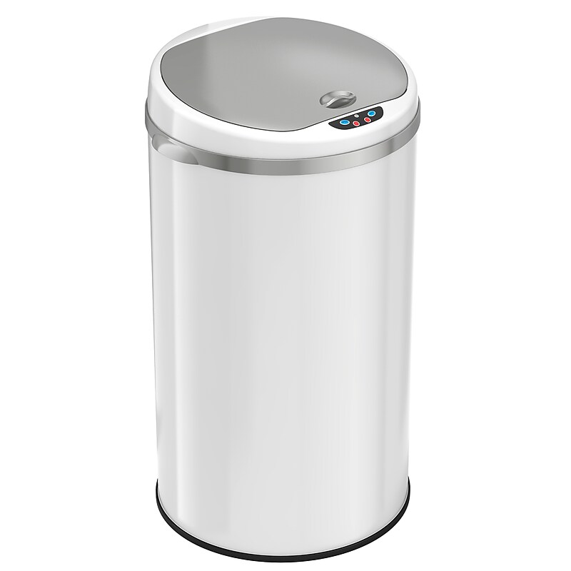 iTouchless Stainless Steel Round Sensor Trash Can with AbsorbX Odor Control System, White, 8 Gal. (MT08RW) image 1