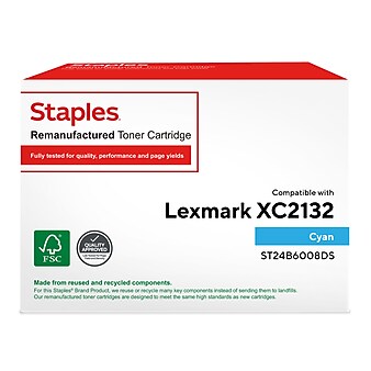 Staples Remanufactured Cyan Standard Yield Toner Cartridge Replacement for Lexmark (TR24B6008DS/ST24B6008DS)