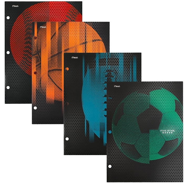 Five Star Sports 3-Hole Punched 4-Pocket Folder, Assorted Colors
