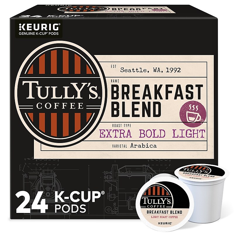Tully's Breakfast Blend Coffee, Light Roast, 0.40 oz. Keurig® K-Cup® Pods, 24/Box (192719) image 1