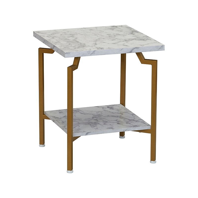 Household Essentials Crown 18.5"W x 18.5"D Laminate Side Table, White Marble/Gold (8249-1) image 1